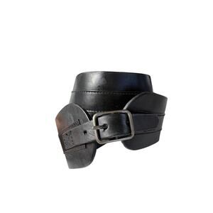 VINCE Women's Wide Leather Cincher Waist Belt Black Size Large